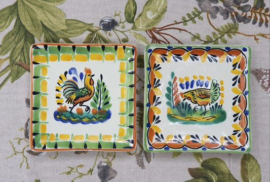 Rooster Bread Square Plate / Tapa Plate 5*5" Set of 2 Multi-colors