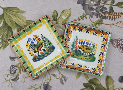 Plato cuadrado de pan de gallo / plato de tapa 5*5" Juego de 2 multicolores 