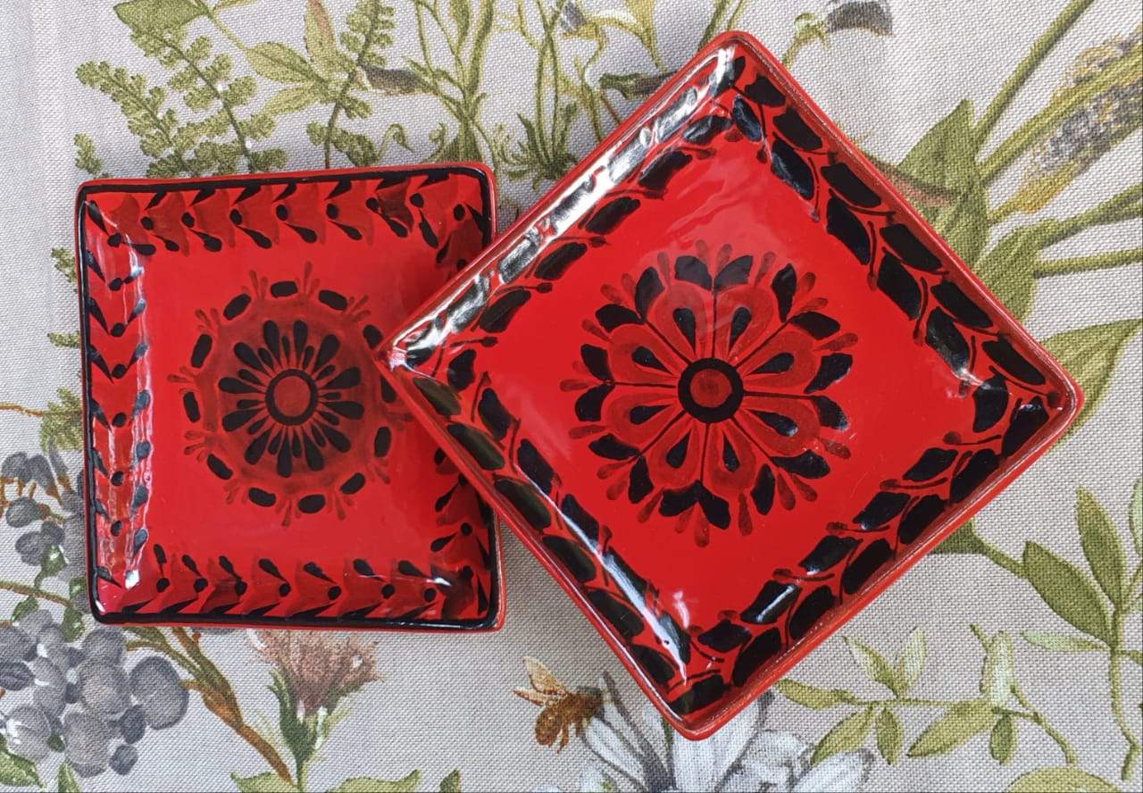 Flower Bread Square Plate / Tapa Plate Set of 2 Contemporary Choose your Favorite Color