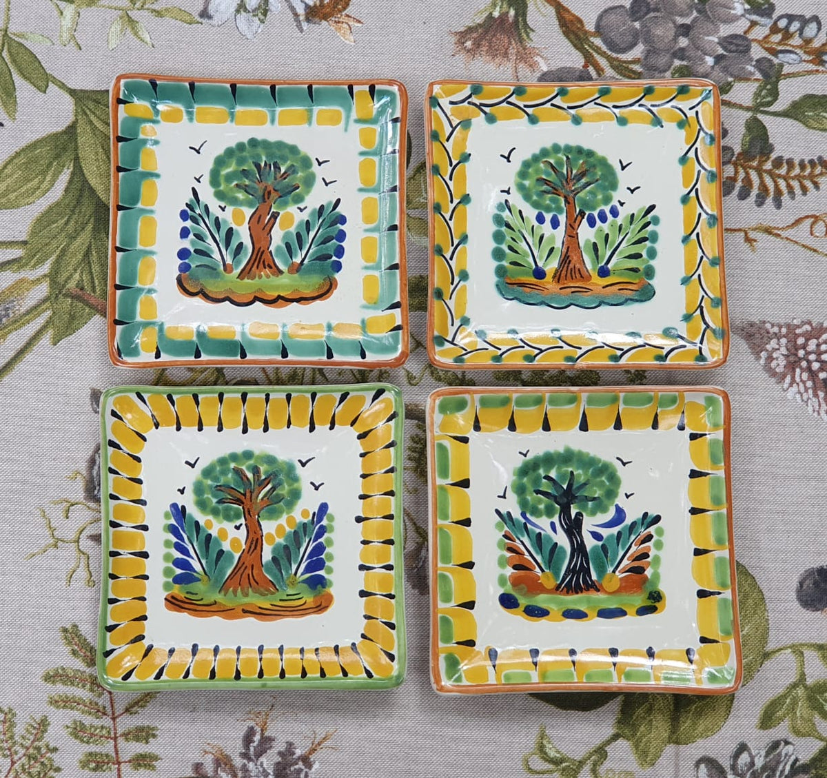 Tree Bread Square Plate / Tapa Plate 5*5" Set of 4 Multi-colors