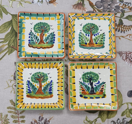 Tree Bread Square Plate / Tapa Plate 5*5" Set of 4 Multi-colors