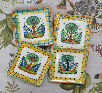 Tree Bread Square Plate / Tapa Plate 5*5" Set of 4 Multi-colors