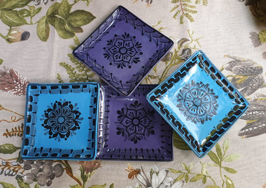 Flower Bread Square Plate / Tapa Plate 5*5" Set of 4 Contemporary