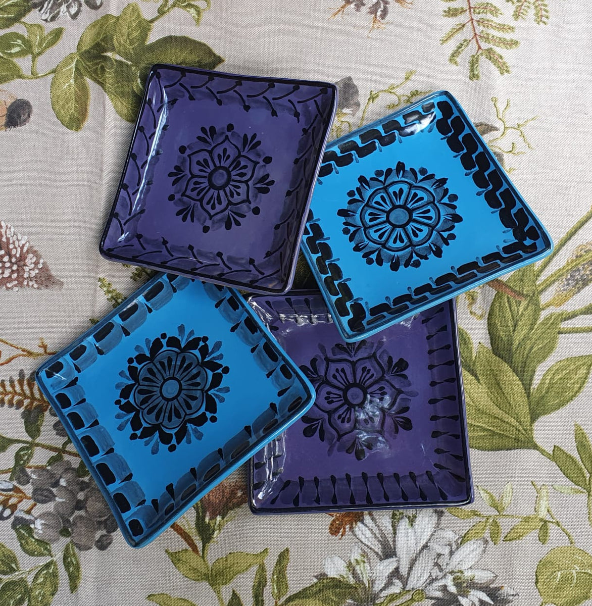 Mexican Pottey Flower Mini Square Plate / Tapa Plate 5*5