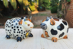 Cow Round Salt and Pepper Shaker Set Black and White