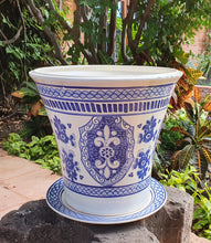 Flower Pot 12.6" Height Blue and White Elegant