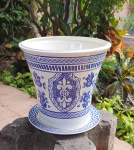 Flower Pot 12.6" Height Blue and White Elegant