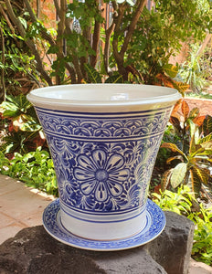 Flower Pot 12.6" Height Blue and White Flower