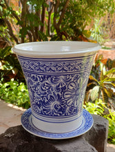 Flower Pot 12.6" Height Blue and White Flower