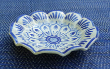 Flower Footed Snack Dish 7" D Blue and White