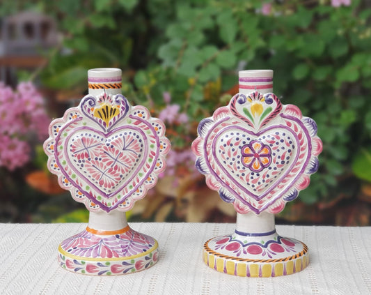 Portavelas Love Heart 7.7" Set (2 piezas) Colores Morados 