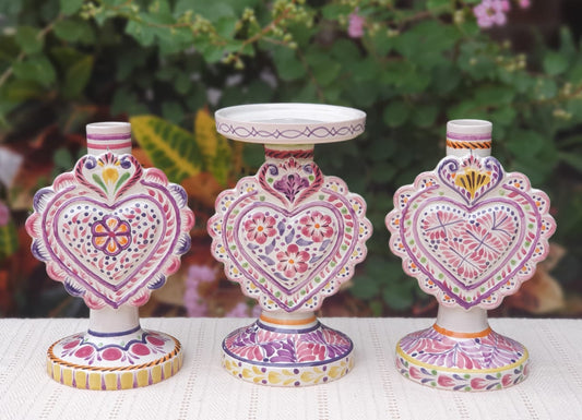 Portavelas Love Heart 7.7" Set (3 piezas) Colores Morados 