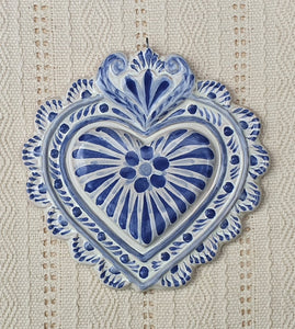 Ornament Love Heart 5*5" Flat Blue and White