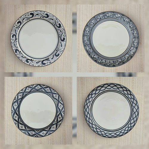 Plate with assorted border Set of 4 pieces Black and White