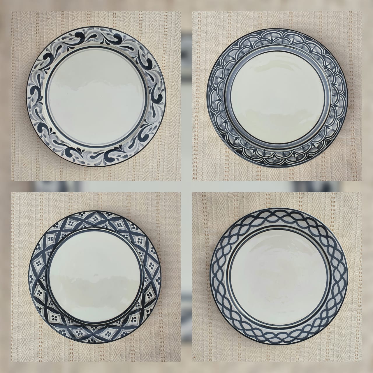 Plate with assorted border Set of 4 pieces Black and White