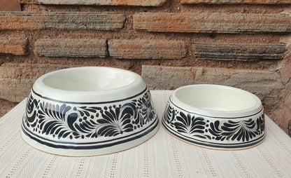 Dog Bowl Set of 2 Large & Small Black and White