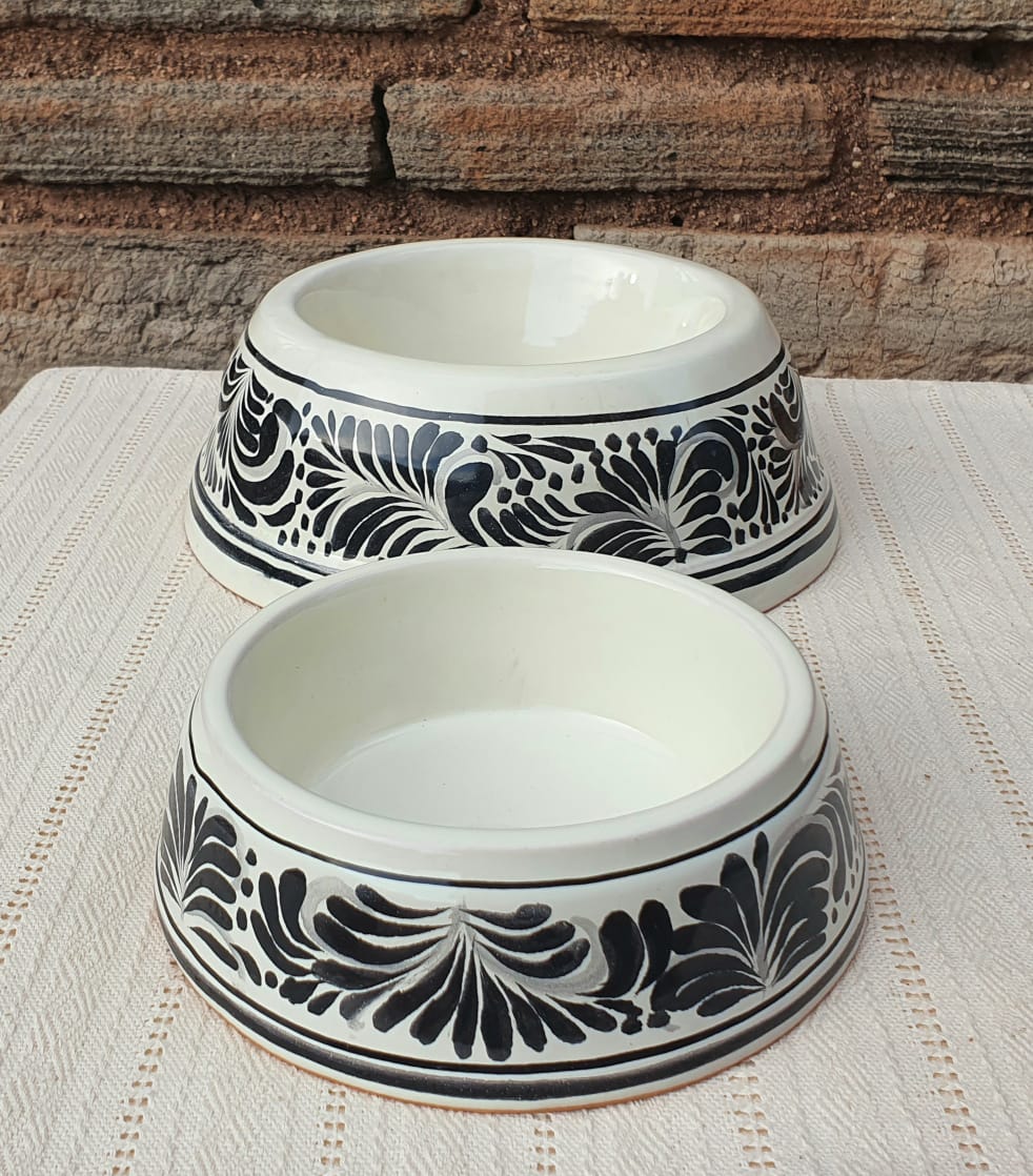 Dog Bowl Set of 2 Large & Small Black and White