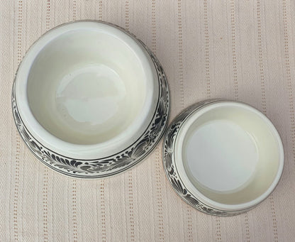 Dog Bowl Set of 2 Large & Small Black and White
