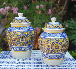 Decorative Vase w/Lid Sets of 2 pieces Morisco Pattern MultiColors
