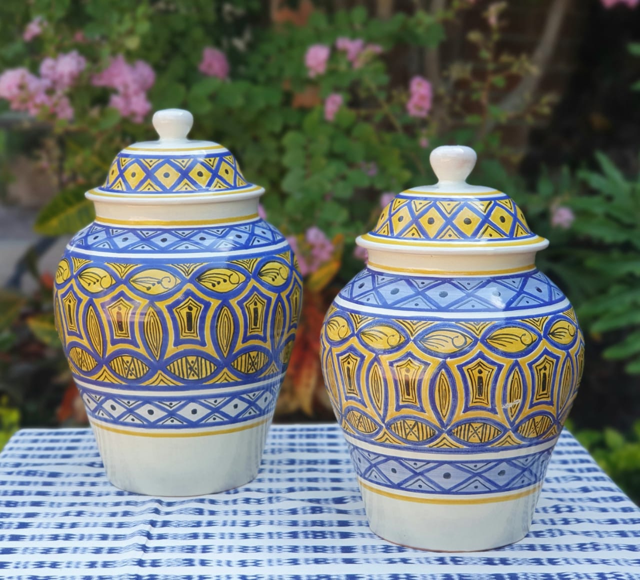 Decorative Vase w/Lid Sets of 2 pieces Morisco Pattern Multi-colors