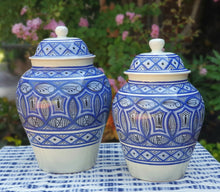 Decorative Vase w/Lid Sets of 2 pieces Morisco Pattern Blue and White
