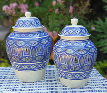 Decorative Vase w/Lid Sets of 2 pieces Morisco Pattern Blue and White