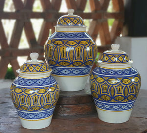 Decorative Vase w/Lid Set of 3 pieces (11, 13, 15 in H) Morisco Pattern Multi-colors