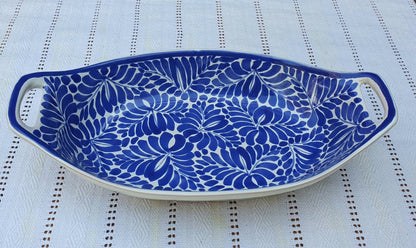 Oval Bowl with handles / Serving Salad Piece 11.8 L X 6.5 in W Milestones Blue and White