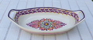 Flower Oval Bowl with handles / Serving Piece Purple Colors
