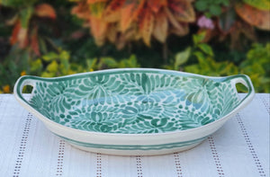 Oval Bowl with handles / Serving Piece 11.8 L X 6.5 in W Milestones Green Colors