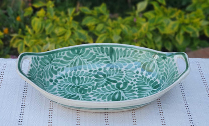 Oval Bowl with handles / Serving Piece 11.8 L X 6.5 in W Milestones Green Colors