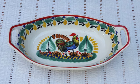 Rooster Oval Bowl with handles / Serving Piece Multi-colors