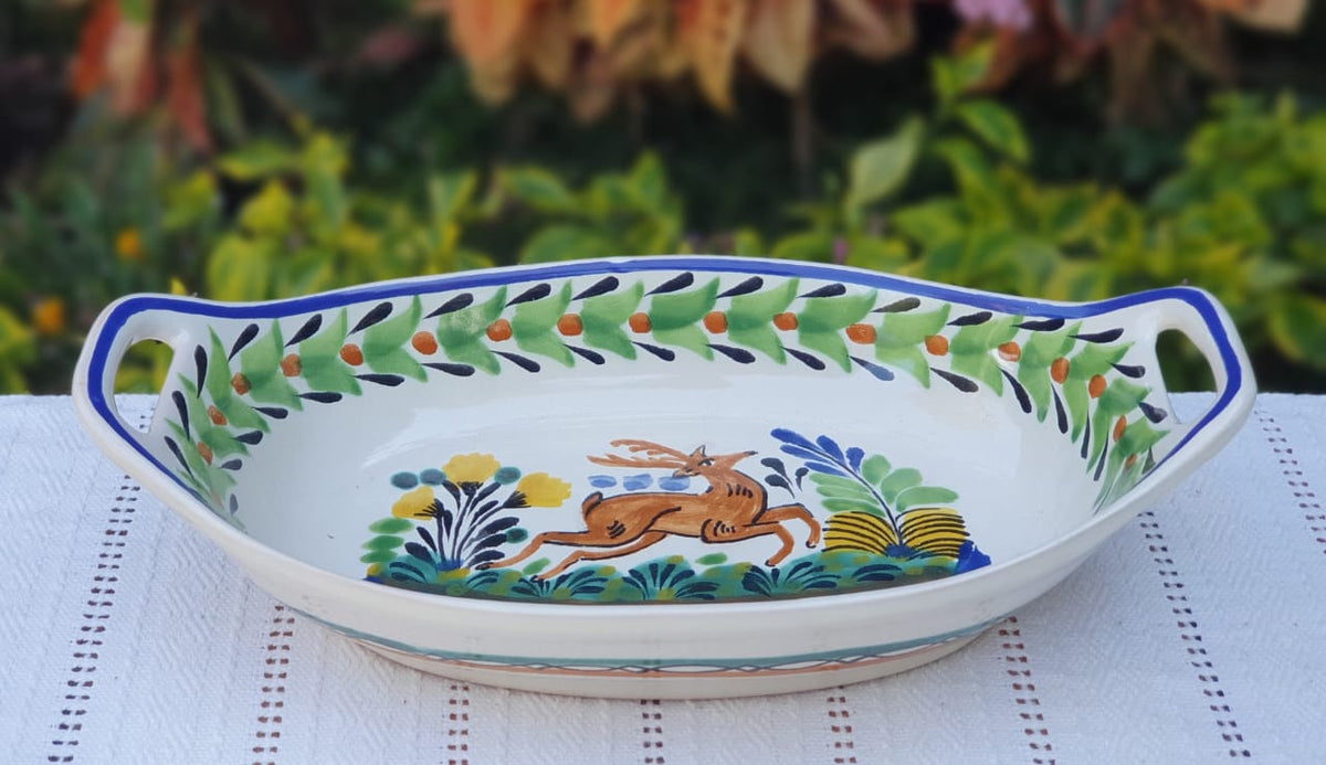 Deer Oval Bowl with handles / Serving Piece MultiColors