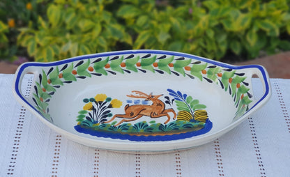 Deer Oval Bowl with handles / Serving Piece MultiColors