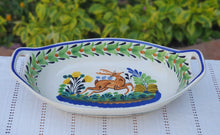 Deer and Rooster Oval Bowl with handles / Serving Piece Set of 2 MultiColors