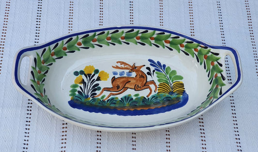 Deer Oval Bowl with handles / Serving Piece MultiColors