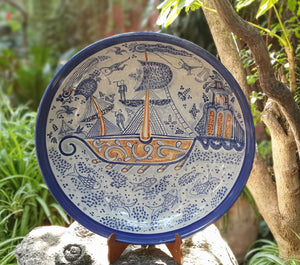 Decorative Platters Ship Pattern Blue Colors