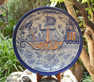 Decorative Platters Ship Pattern Blue Colors