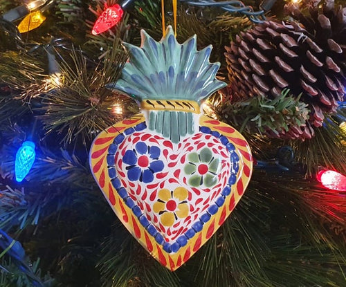 Ornament Sacred Heart flowers Multi-colors