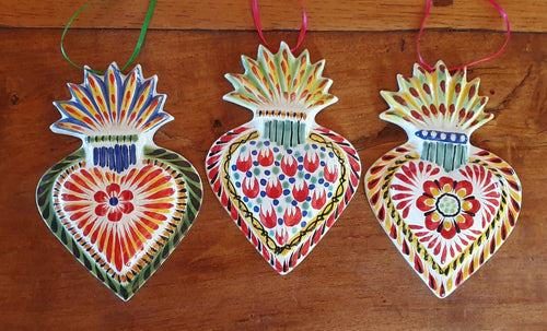 Ornament Sacred Heart Flat Set of 3 MultiColors