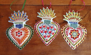 Ornament Sacred Heart Set of 3 Multi-colors