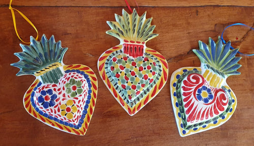 Ornament Sacred Heart Flat Set of 3 MultiColors