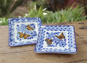 Butterfly Bread Square Plate / Tapa Plate 5*5" Set of 2 Blue and White