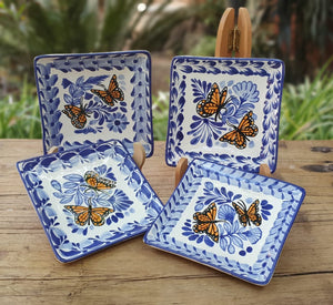 Butterfly Bread Square Plate / Tapa Plate 5*5" Set of 4 Blue and White
