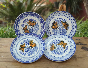Butterfly Bread Plate / Tapa Plate 6.3"D Set (4 pieces) Blue and White