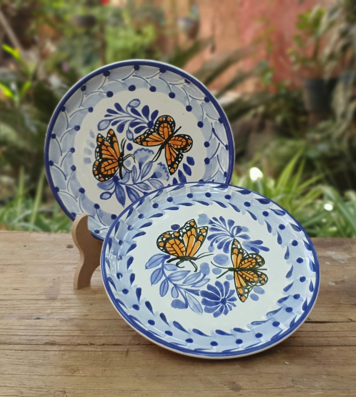 Plato de pan mariposa / plato de tapa 6.3" D Juego de 2 azul y blanco 