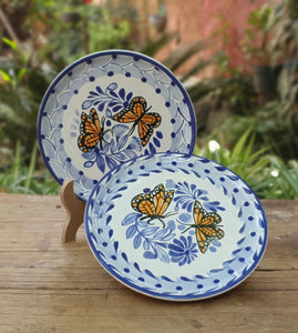 Butterfly Bread Plate / Tapa Plate 6.3" D Set of 2 Blue and White