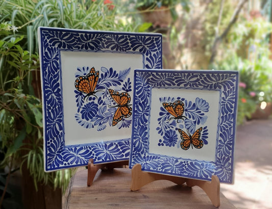 Butterfly Square Plates Set of 2 Blue and White