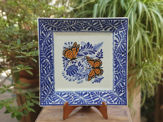 Butterfly Square Plate Blue and White