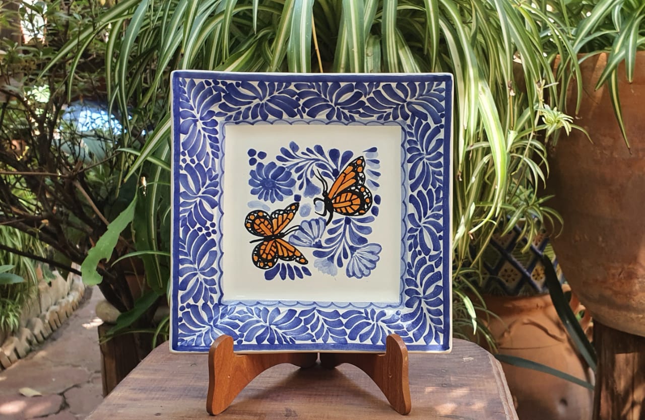 Butterfly Square Plate Blue and White